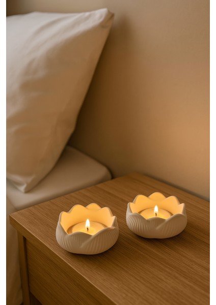 Dekoratif Lotus Görünümlü 2li Mumluk - Dekoratif Obje Biblo modelleri