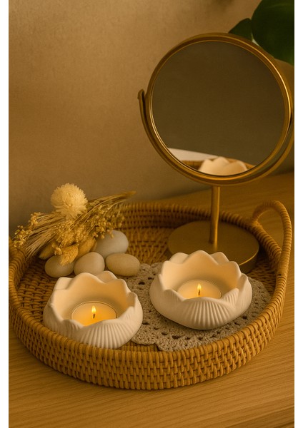 Dekoratif Lotus Görünümlü 2li Mumluk - Dekoratif Obje Biblo