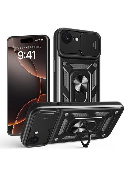 Iphone 16E Uyumlu Kamera Koruma Sürgülü Yüzüklü Tank Kılıf