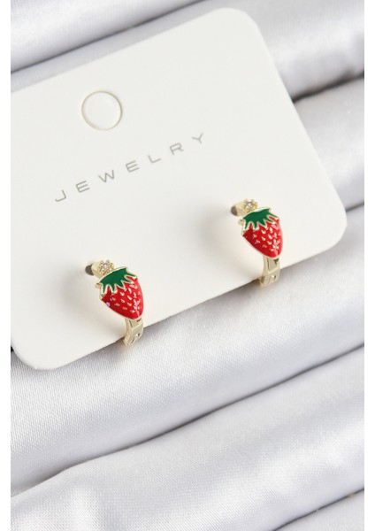 Pirinç Çilek Model Gold Renk Çocuk Küpe