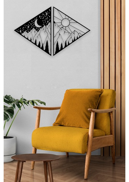 Gece ve Gündüz Dağ Tablosu Ahşap Duvar Dekorasyon Ürünü 35X25 cm fiyatları