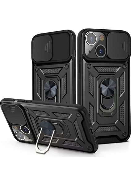 Iphone 14 Uyumlu Kamera Koruma Sürgülü Yüzüklü Tank Kılıf