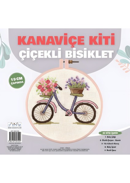 Kanaviçe Etamin Kiti Çiçekli Bisiklet 19 cm K102