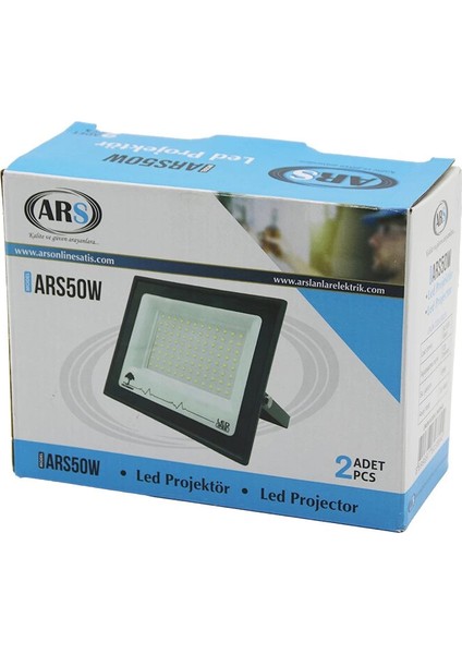 2pcs 50W LED Projektör 15X11.5CM Aydınlatma Açısı: 120 Derece 50.000 Saat Ömür MODEL-ARS50W