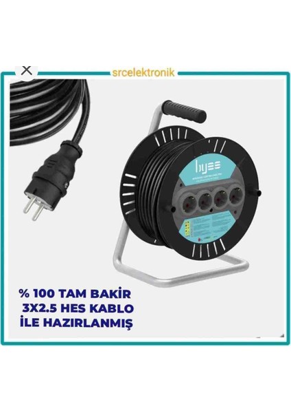 Araç Şarjı Uyumlu 3x2.5 Yüzde Yüz Tam Bakır 4 'lü Makaralı Uzatma Seyyar