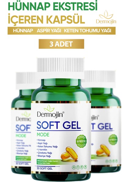 3 Adet Hünnap Bitkisel Karışım Yağlar Içeren Takviye Edici Soft Jel Kapsül