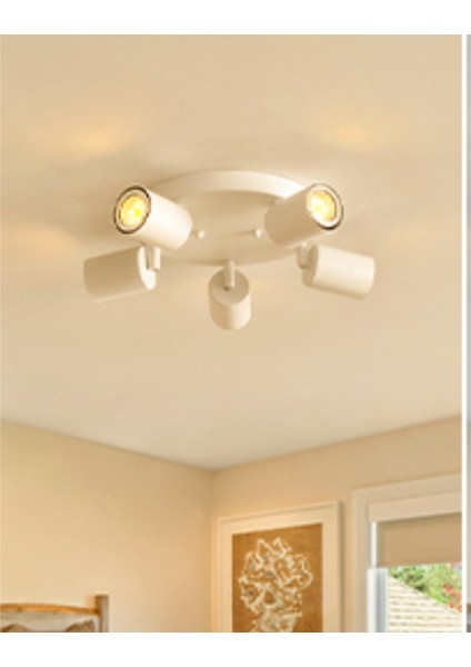 Metal Beyaz Retro Dekoratif Modern 5 Li LED Spot 180 Derece Mafsallı Günışığı Ampullü