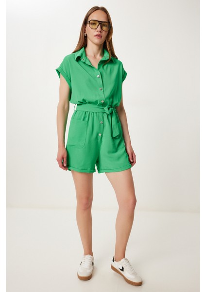 Polo Yaka Mini Dokuma Tulum LPB0006 Yeşil