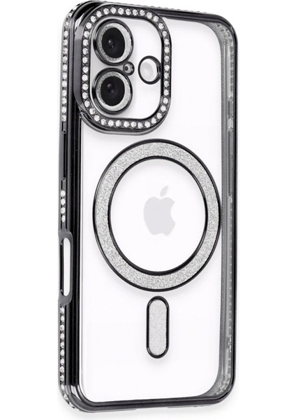 iPhone 16 Kılıf Joke Simli Magneticsafe Kılıf - Siyah