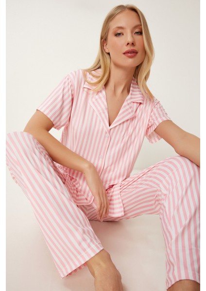 Desenli Esnek Yumuşak Dokulu Pijama Takımı LFP0004 Pembe