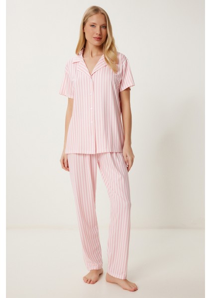 Desenli Esnek Yumuşak Dokulu Pijama Takımı LFP0004 Pembe fiyatları