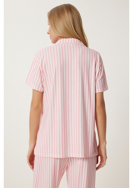 Desenli Esnek Yumuşak Dokulu Pijama Takımı LFP0004 Pembe indirimleri