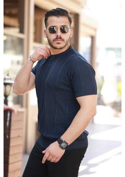 Erkek Desenli Çizgi Kabartmalı Kısa Kollu Tişört fiyatları