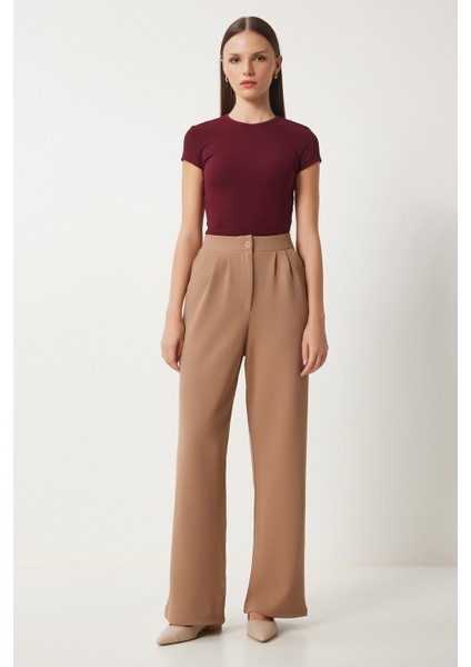 Likralı Rahat Palazzo Örme Pantolon LRV0019 BİSKÜVİ