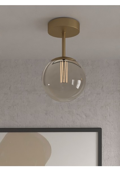 Tekli Eskitme Metal Modern Tasarım Füme Camlı Avize