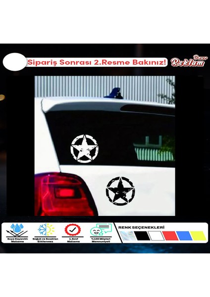 Yıpranmış Efektli Askeri Yıldız Araba Stickerı – Siyah – 12X12CM