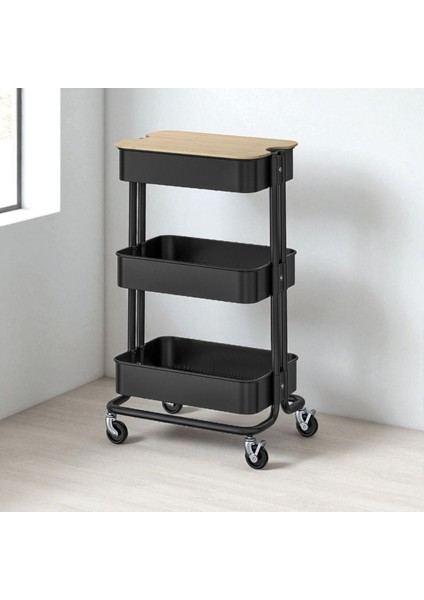 Råskog Servis Arabası 35 x 45 x 77 cm Siyah Çelik Tekerlekli Çok Yönlü Kullanım fiyatları