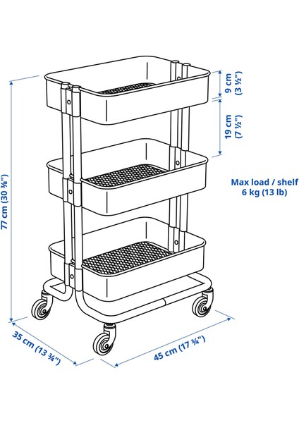 Råskog Servis Arabası 35 x 45 x 77 cm Siyah Çelik Tekerlekli Çok Yönlü Kullanım modelleri