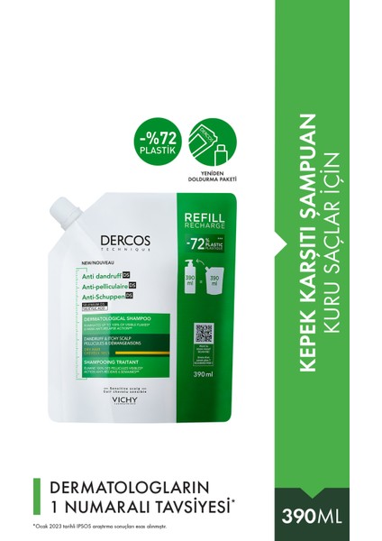 Dercos Kuru Saçlar Için Saç Bakım Şampuanı, Yeniden Dolum Paketi 390 ml