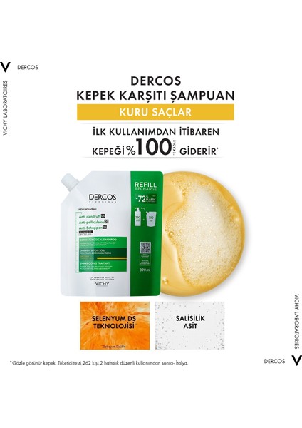 Dercos Kuru Saçlar Için Saç Bakım Şampuanı, Yeniden Dolum Paketi 390 ml fırsatları