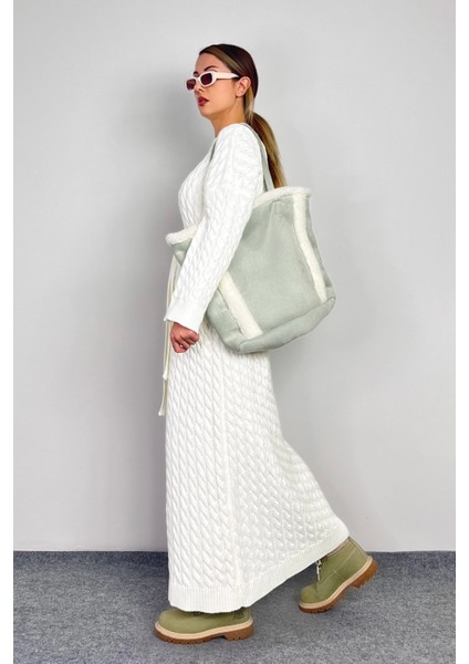 Kadın Ashley Krem Saç Örgülü Triko Uzun Elbise indirimleri