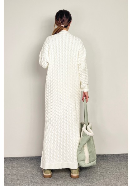 Kadın Ashley Krem Saç Örgülü Triko Uzun Elbise