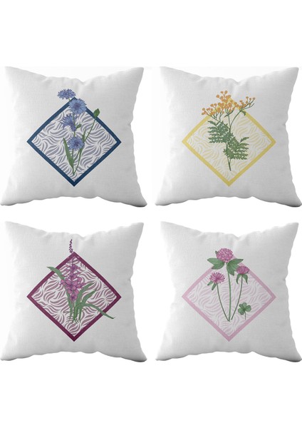 Wild Flowers 4'lü Kırlent Kılıfı Çift Taraflı Ds2 45X45 cm