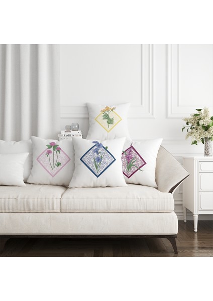 Wild Flowers 4'lü Kırlent Kılıfı Çift Taraflı Ds2 45X45 cm modelleri