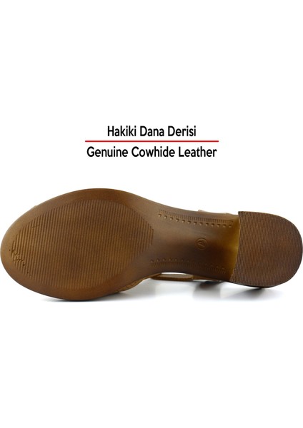 Elena Taba Hakiki Dana Derisi Önü Arkası Açık Delik Detaylı Kalın Topuklu Rahat Günlük Sandalet