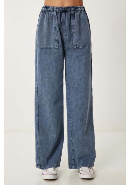 Soluk Efektli Geniş Paça Denim Palazzo Pantolon fırsatları