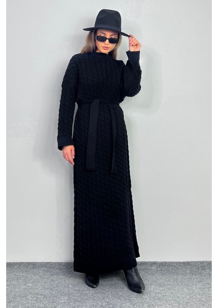 Kadın Ashley Siyah Saç Örgülü Triko Uzun Elbise modelleri