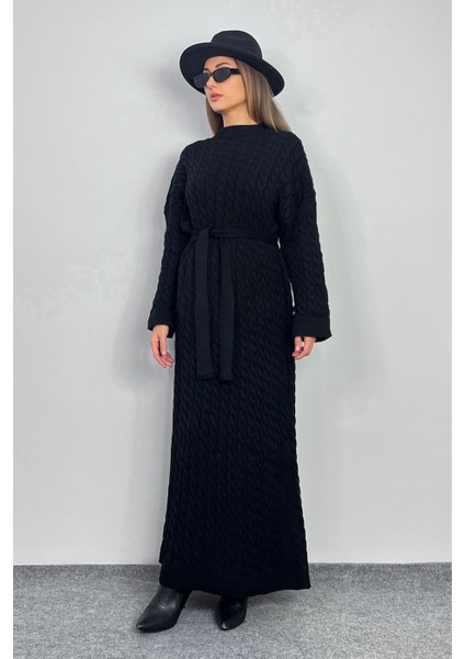 Kadın Ashley Siyah Saç Örgülü Triko Uzun Elbise fırsatları
