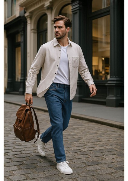 Erkek Regular Fit Normal Kesim Pamuk Koyu Mavi Jean Pantolon