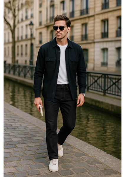 Erkek Regular Fit Normal Kesim Pamuk Lacivert Jean Pantolon