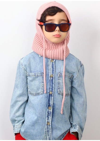 Çocuk Ipli Pembe Balaclava Triko Bere / Başlık modelleri
