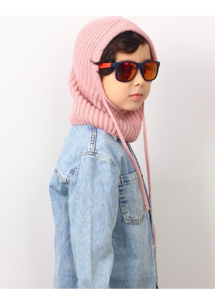 Çocuk Ipli Pembe Balaclava Triko Bere / Başlık fırsatları
