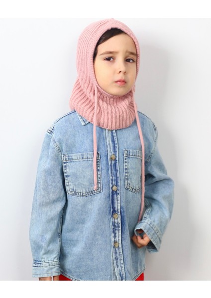 Çocuk Ipli Pembe Balaclava Triko Bere / Başlık indirimleri