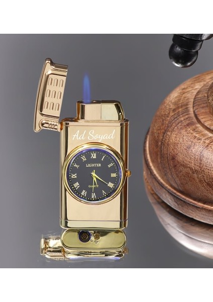 Kişiye Özel Işıklı Saatli Çakmak (Gold) fiyatları