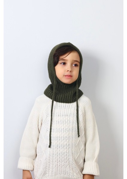 Çocuk Ipli Haki Balaclava Triko Bere / Başlık fırsatları