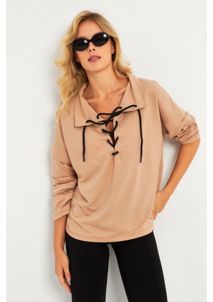 Kadın Camel Kuşgözlü Sweatshirt TF04