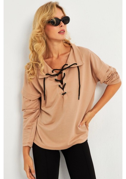 Kadın Camel Kuşgözlü Sweatshirt TF04 fırsatları