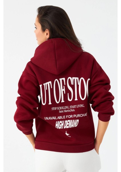 Kadın Bordo Baskılı Kapüşonlu Sweatshirt DY1451 modelleri