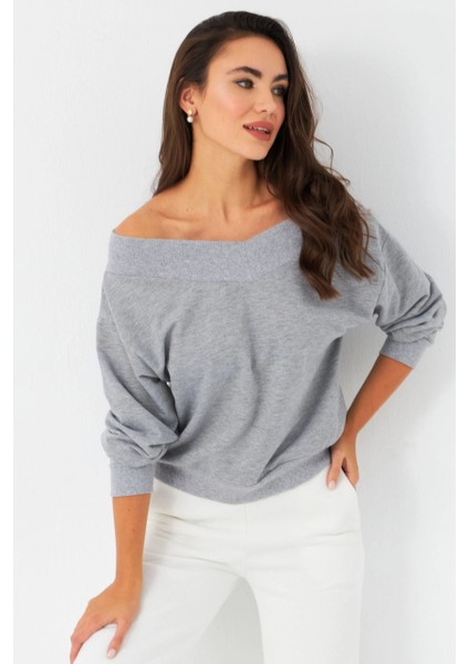 Kadın Gri Kısa Sweatshirt TF16 fırsatları