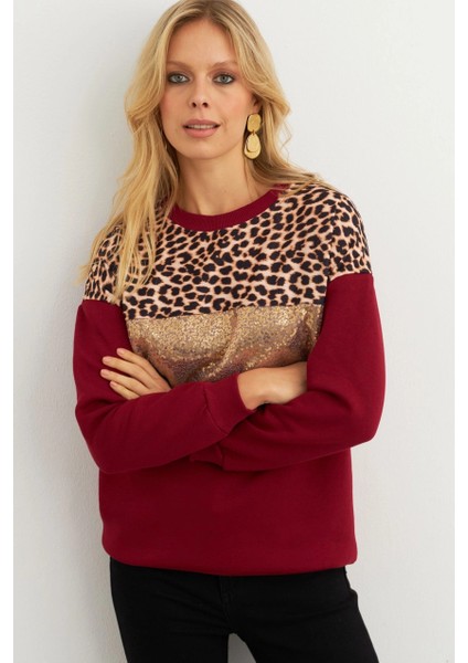 Kadın Bordo Bloklu Sweatshirt MST098 modelleri