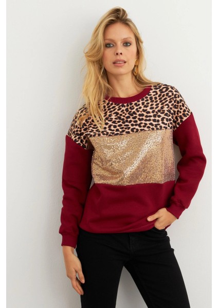 Kadın Bordo Bloklu Sweatshirt MST098 indirimleri