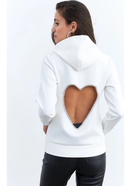 Kadın Beyaz Sırt Dekolteli Taşlı Sweatshirt BTH15 fiyatları
