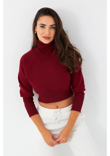 Kadın Bordo Balıkçı Crop Sweatshirt DY1469 fiyatları