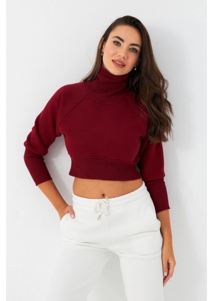 Kadın Bordo Balıkçı Crop Sweatshirt DY1469 indirimleri