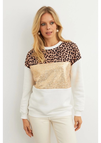 Kadın Ekru Bloklu Sweatshirt MST098 fiyatları