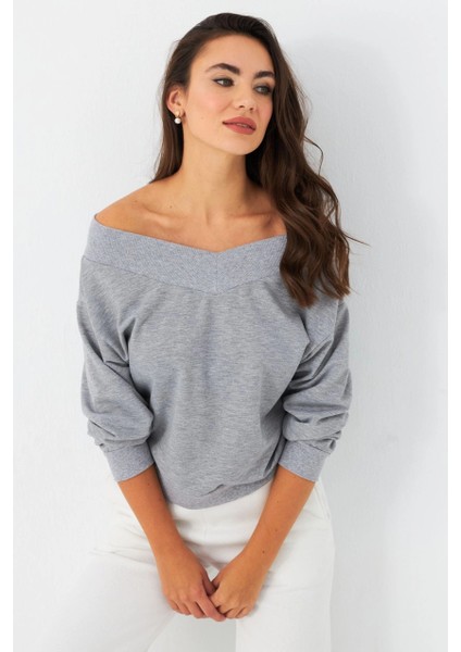 Kadın Gri Kısa Sweatshirt TF16 modelleri